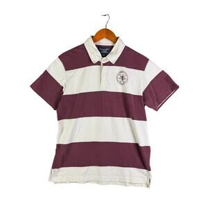 Abercrombie And Fitch Rugby Polo Shirt Striped Maroon White‎ Mens Medium Vintage